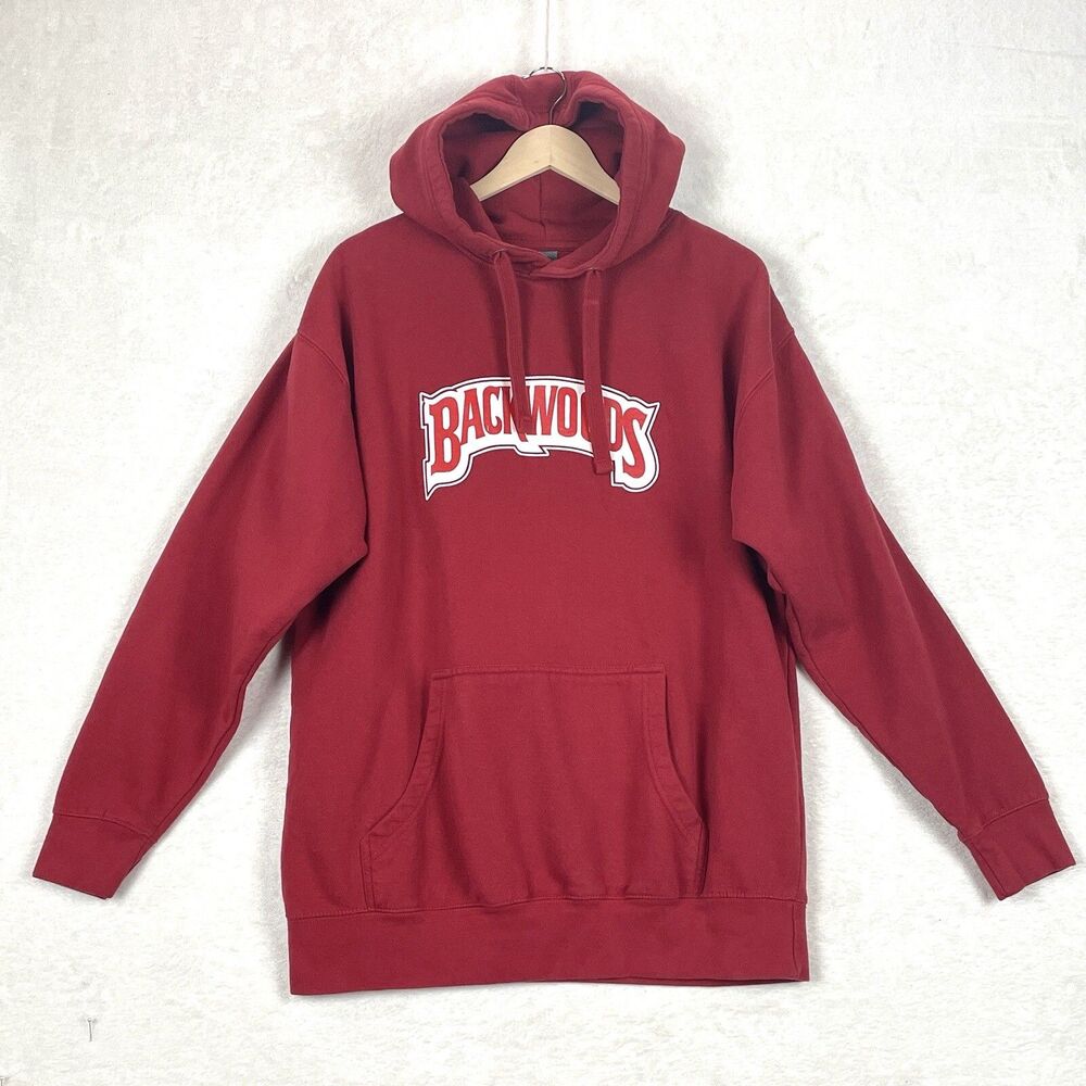 BACKWOODS Hoodie Adult XL Red Long Sleeve Pullover Outlined LOGO Spellout Unisex